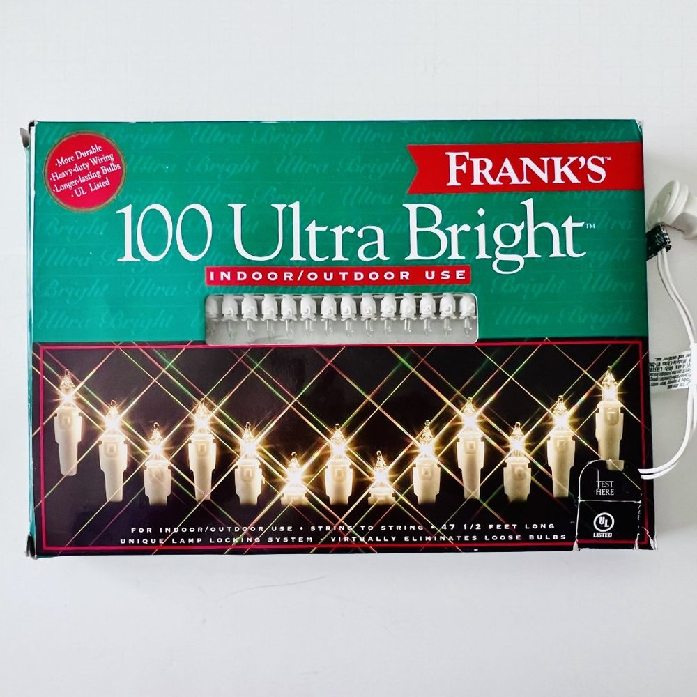 Vintage FRANK'S 100 Ultra Bright WHITE Miniature Christmas Lights Indoor/Outdoor